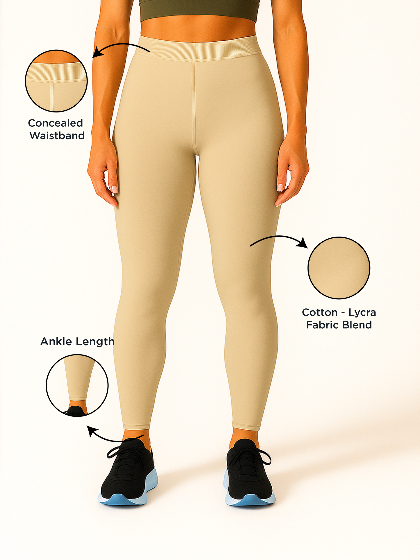 Sandshell Women's Ankle Length Stretchable Cotton Lycra Leggings