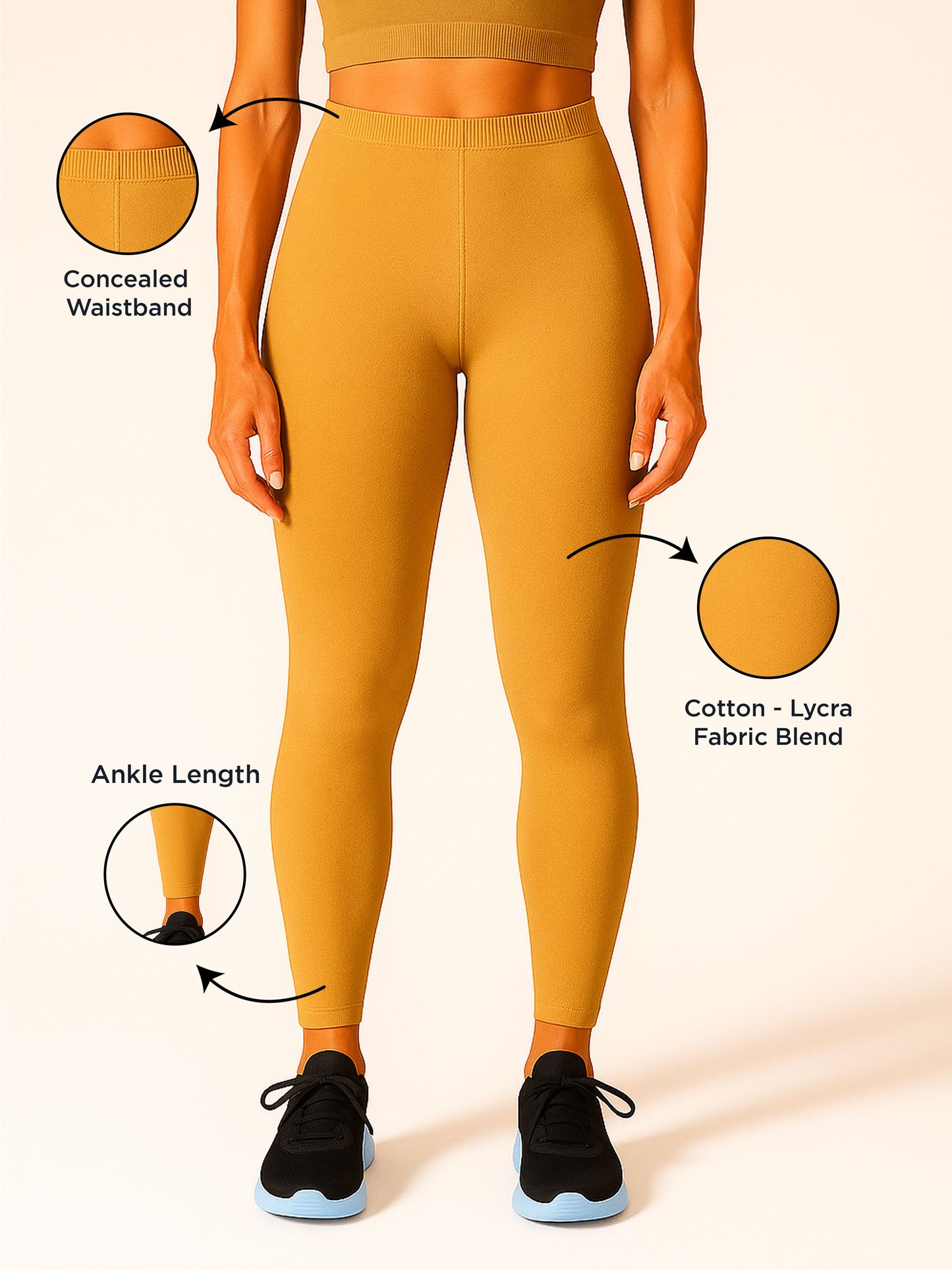 Sand Women's Ankle Length Stretchable Cotton Lycra Leggings