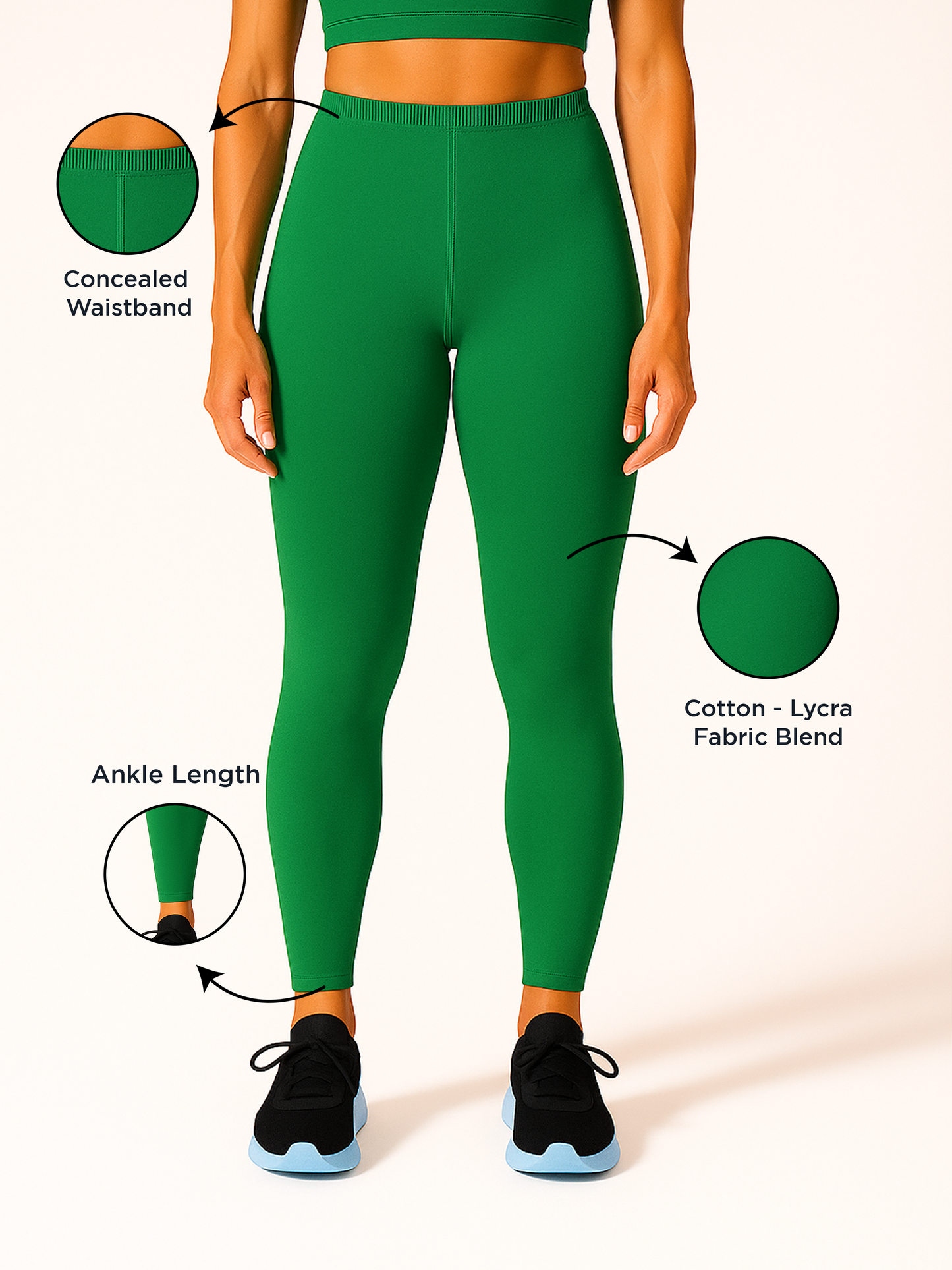 Shamrock Green Women's Ankle Length Stretchable Cotton Lycra Leggings