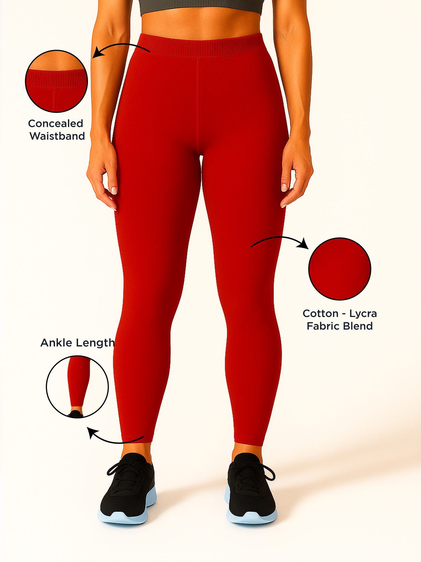 Sindhuri Red Women's Ankle Length Stretchable Cotton Lycra Leggings