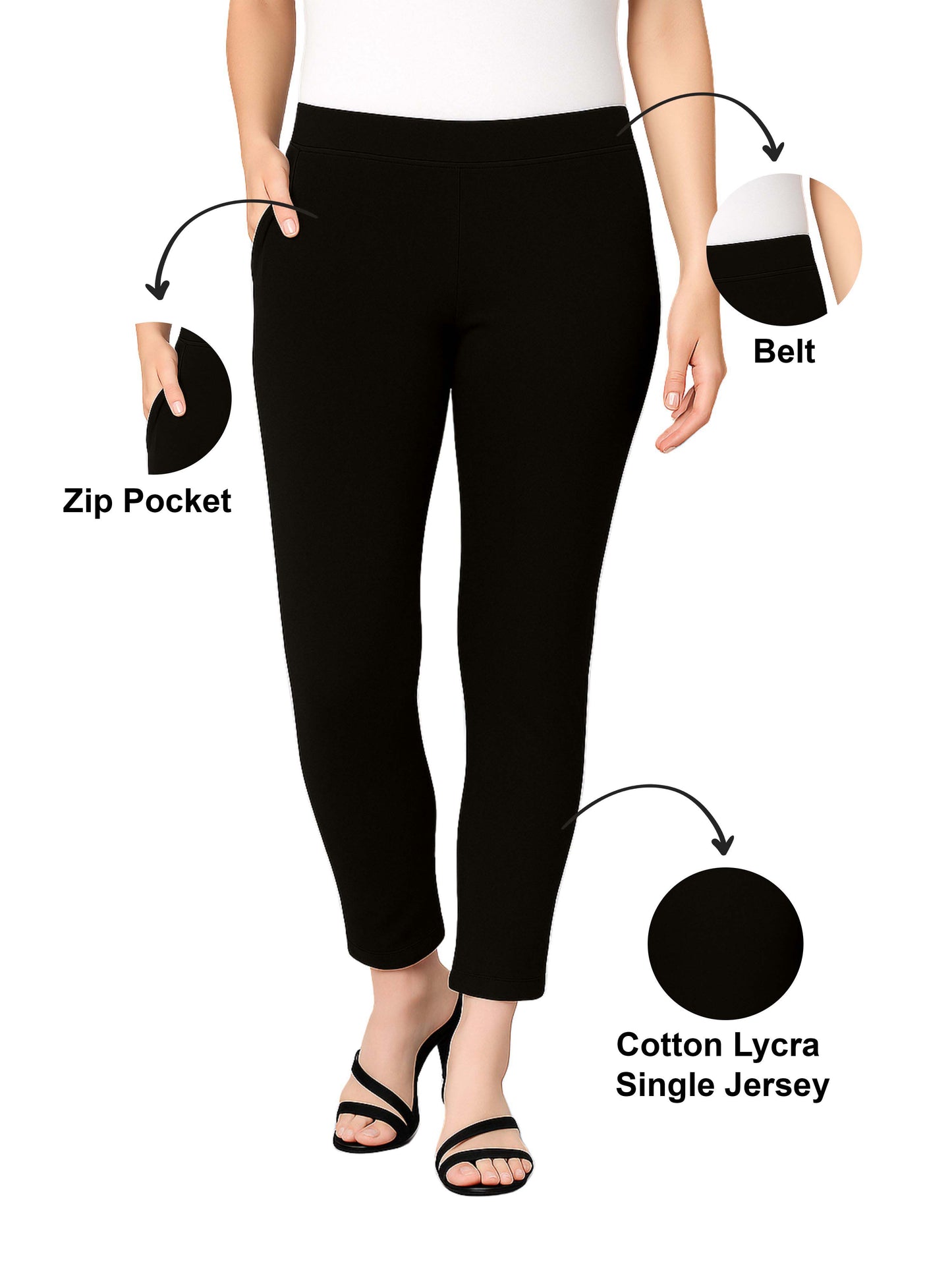 Black Women's Cotton Lycra Solid Straight Pant