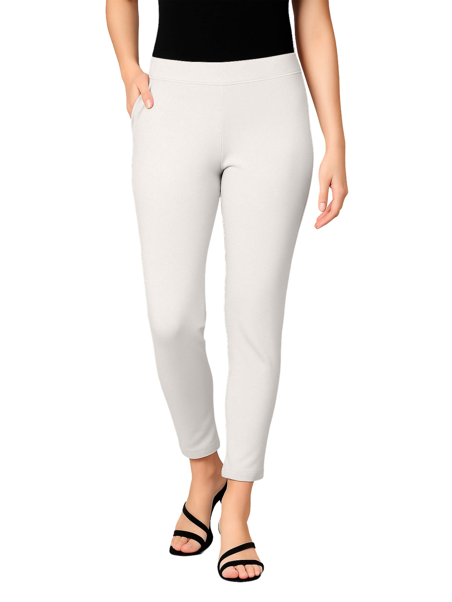 White Women's Cotton Lycra Solid Straight Pant