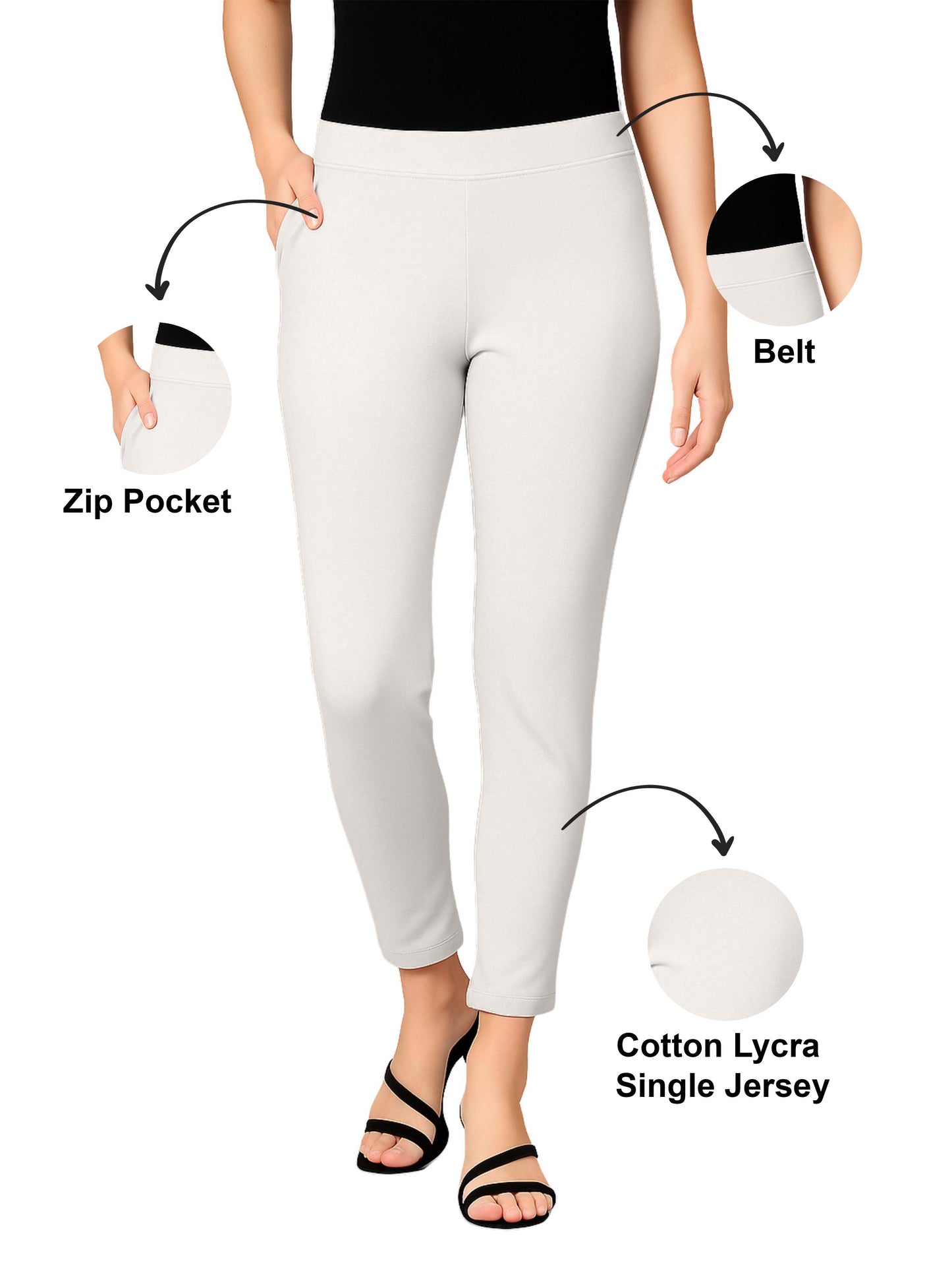 White Women's Cotton Lycra Solid Straight Pant