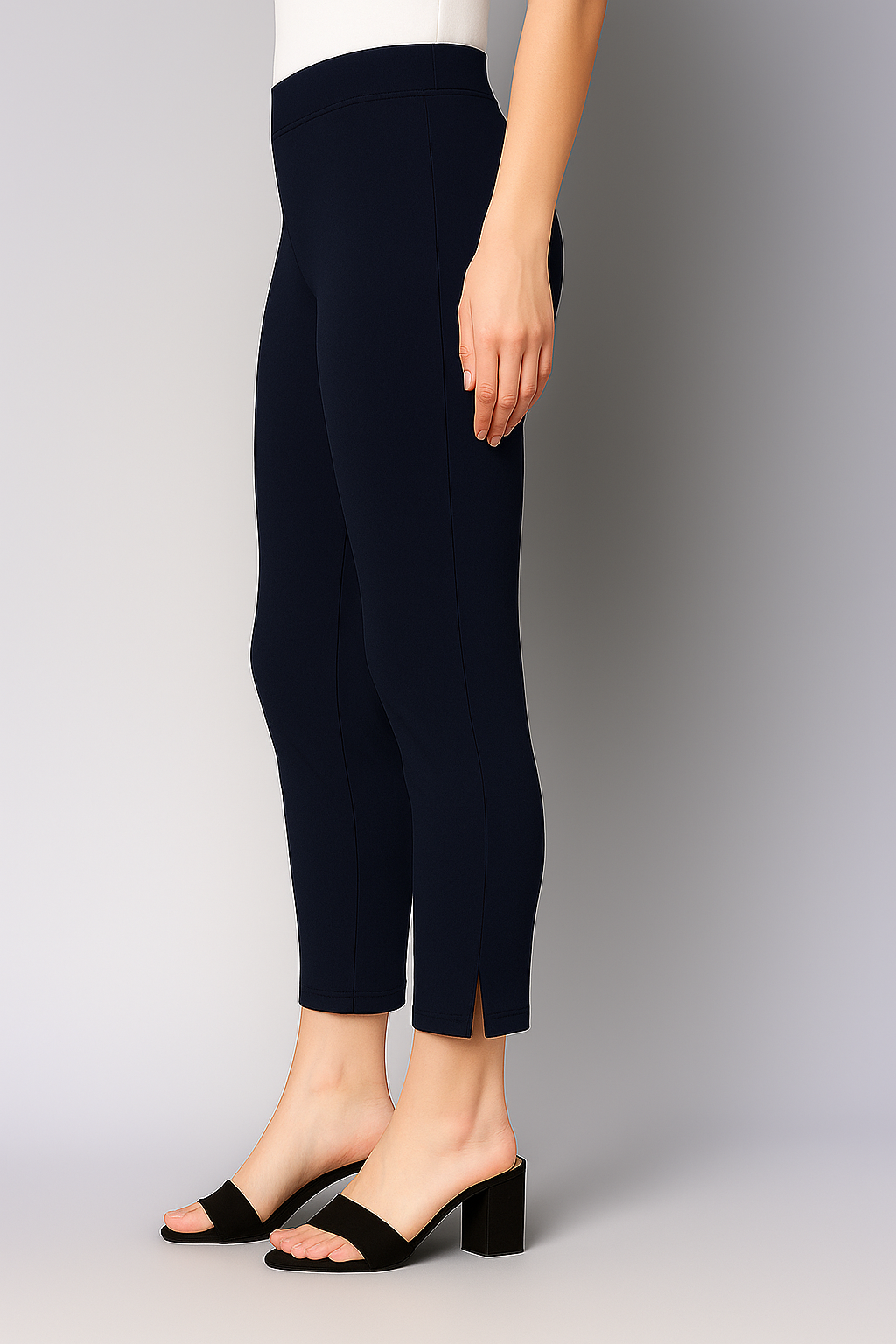 Navy Women's Cotton Lycra Solid Straight Pant