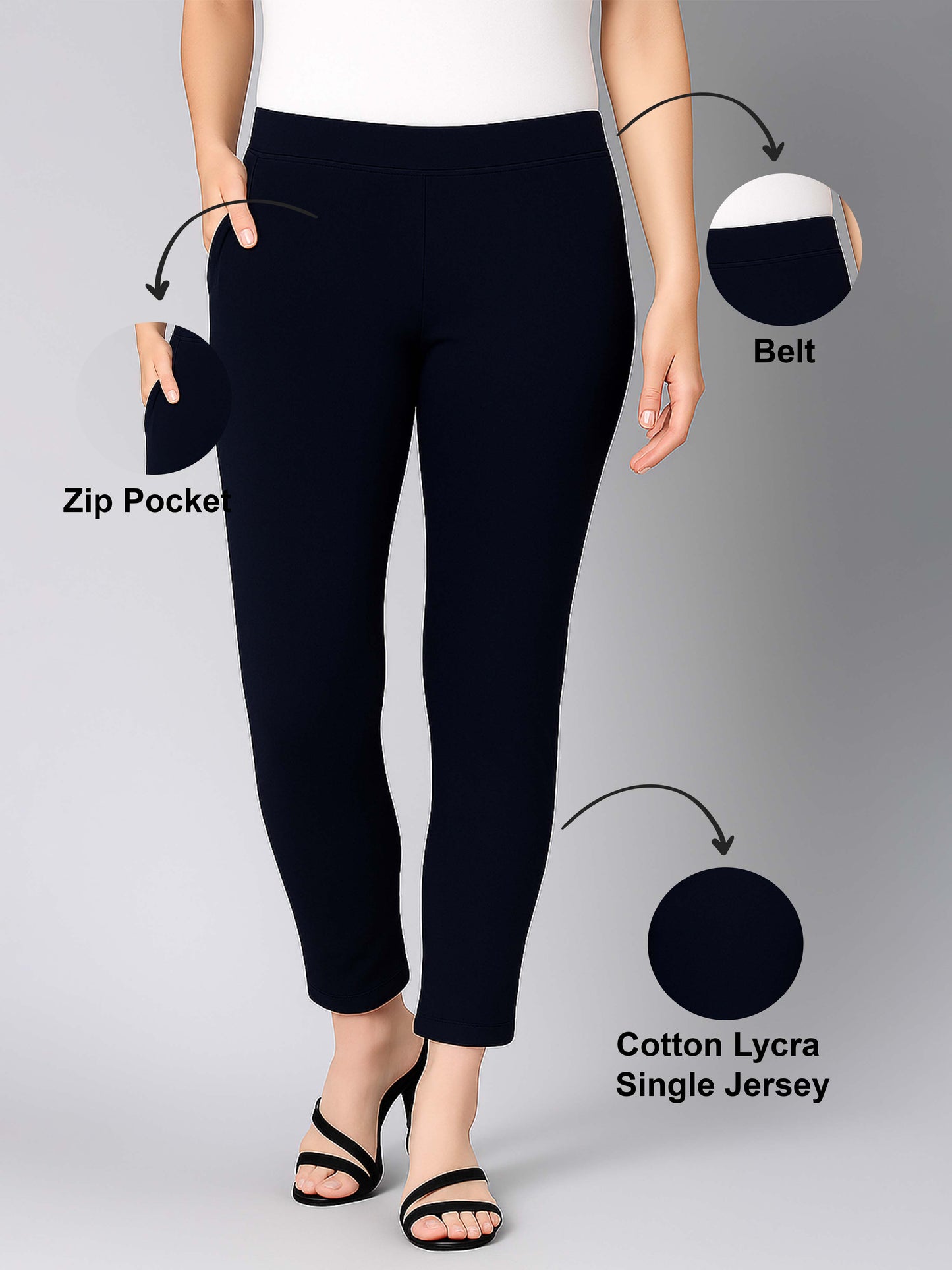 Navy Women's Cotton Lycra Solid Straight Pant