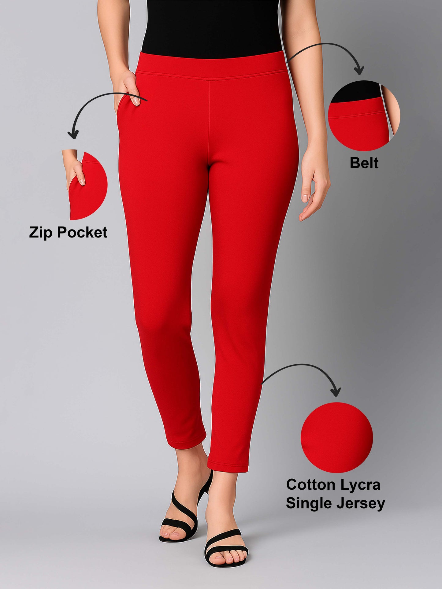 Red Women's Cotton Lycra Solid Straight Pant