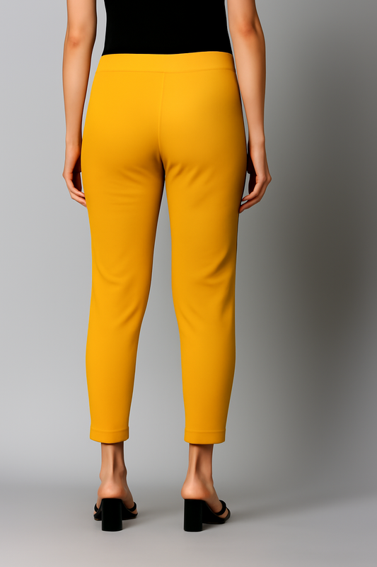 Mustard Women's Cotton Lycra Solid Straight Pant