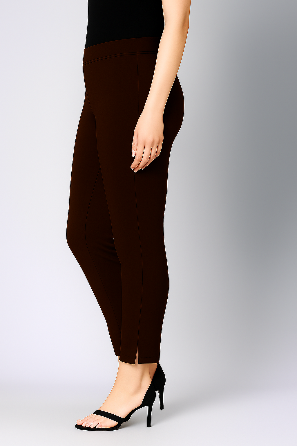 Dark Brown Women's Cotton Lycra Solid Straight Pant