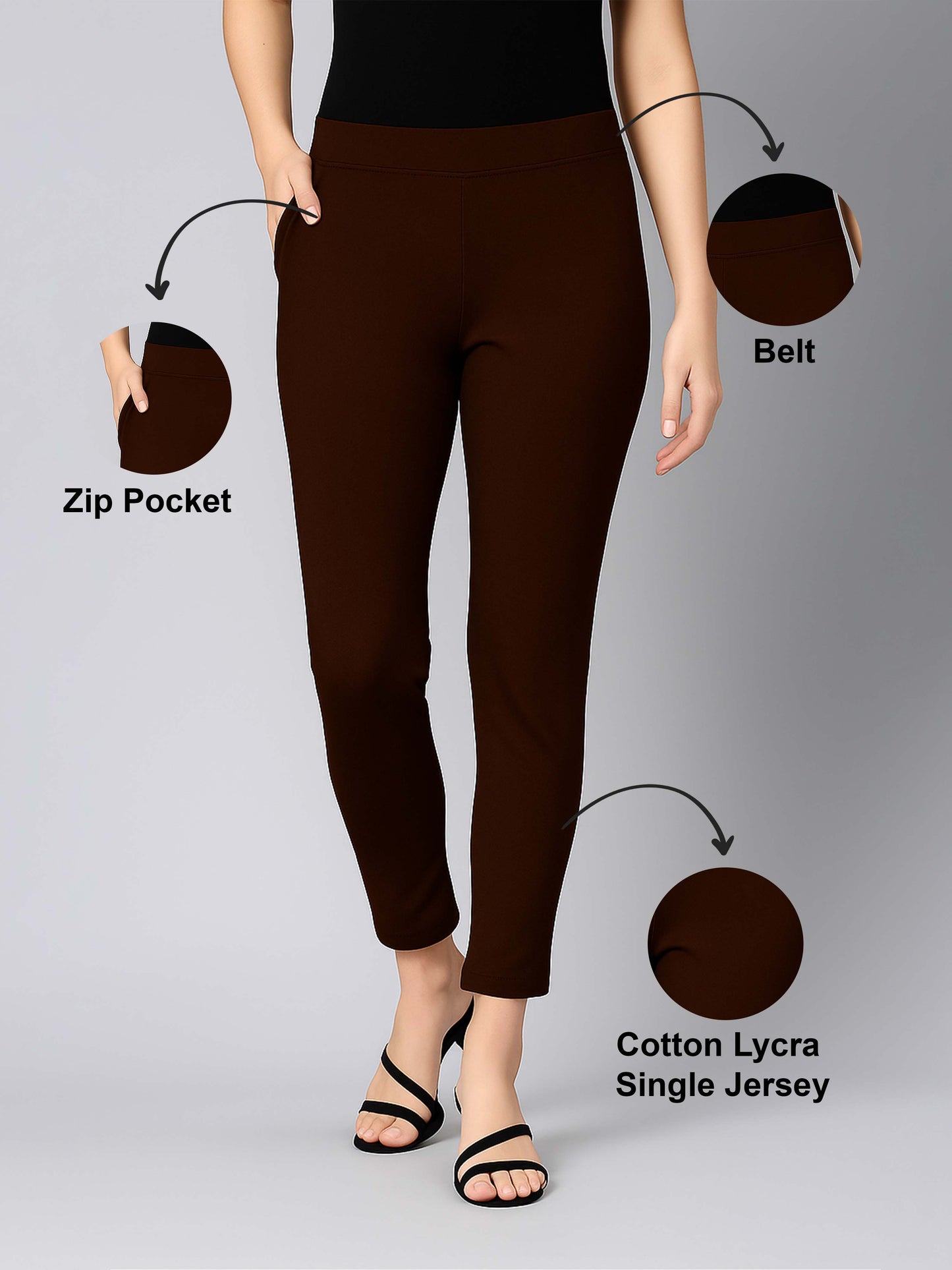 Dark Brown Women's Cotton Lycra Solid Straight Pant