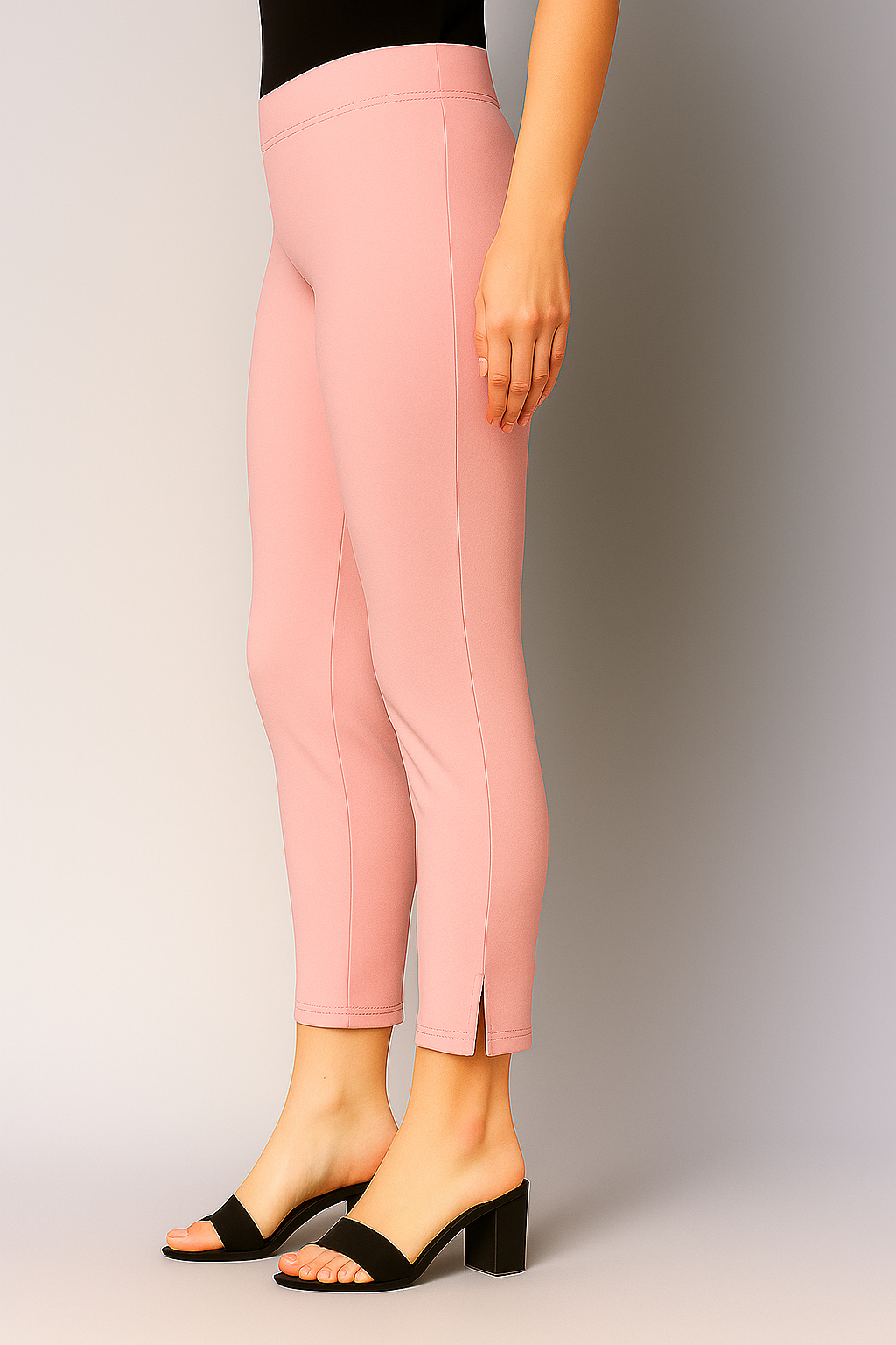Baby Pink Women's Cotton Lycra Solid Straight Pant