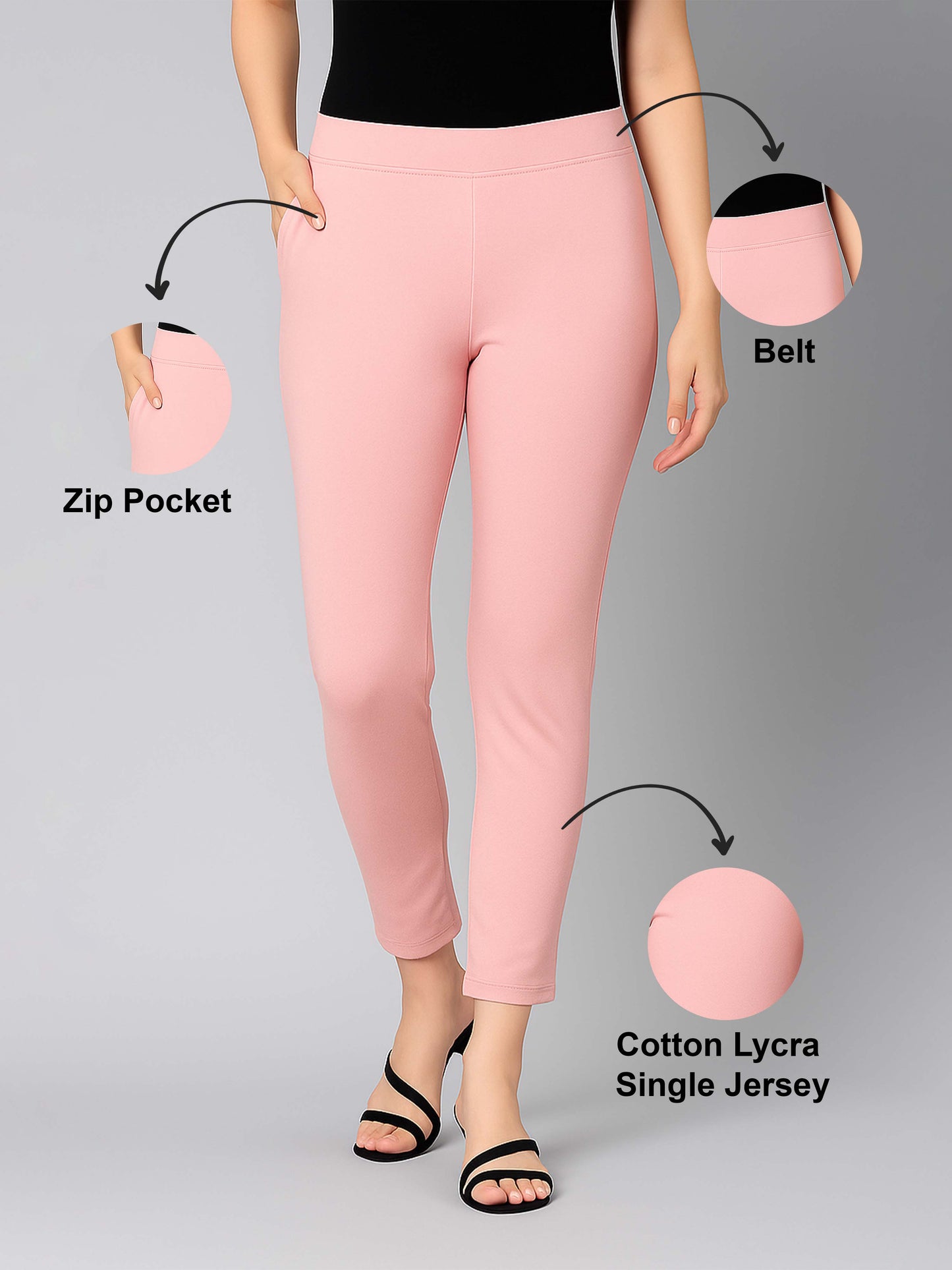 Baby Pink Women's Cotton Lycra Solid Straight Pant