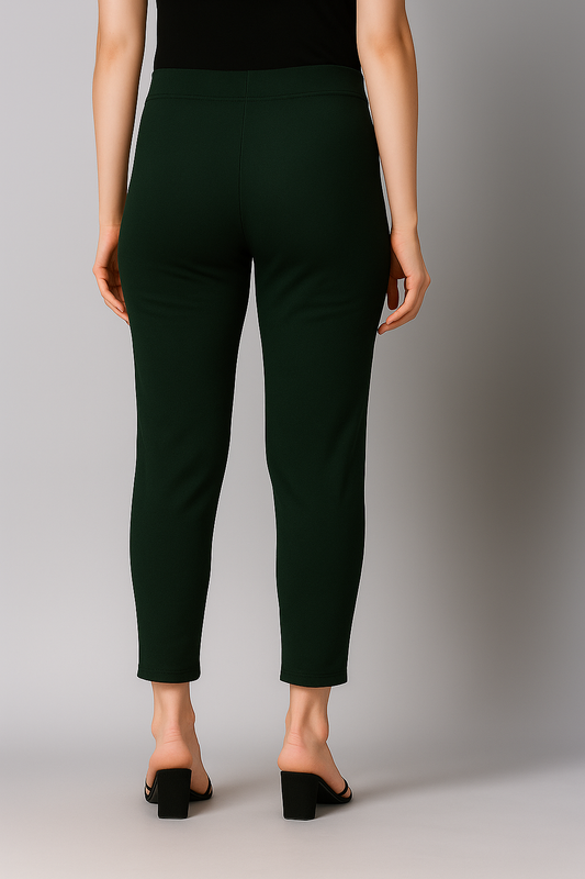 Bottle Green Women's Cotton Lycra Solid Straight Pant