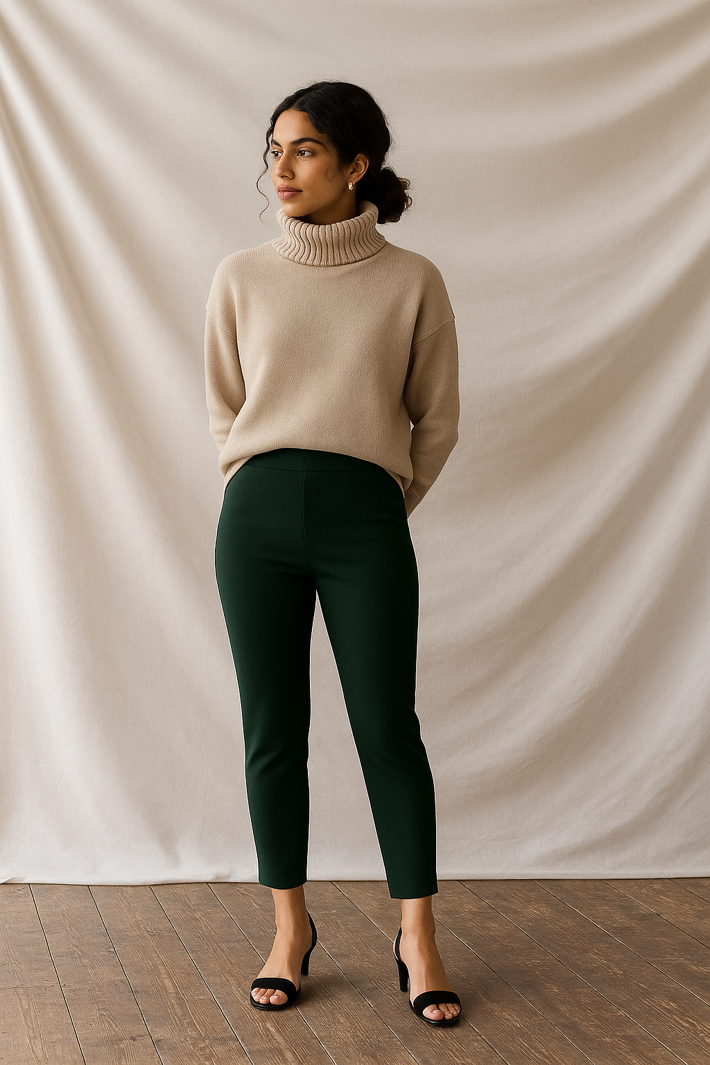 Bottle Green Women's Cotton Lycra Solid Straight Pant