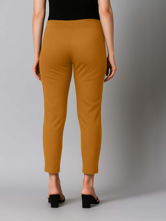 Camel Women's Cotton Lycra Solid Straight Pant