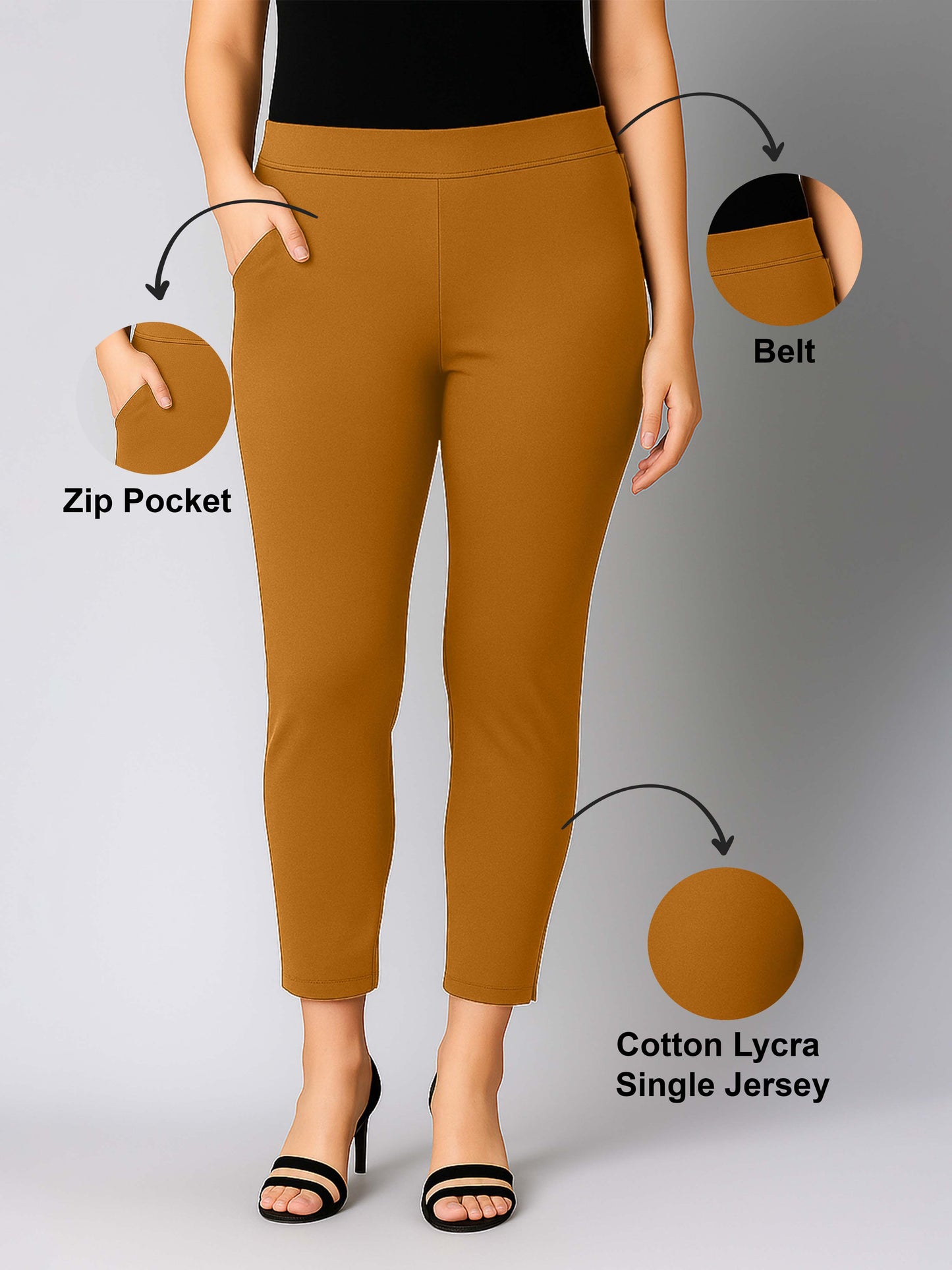 Camel Women's Cotton Lycra Solid Straight Pant