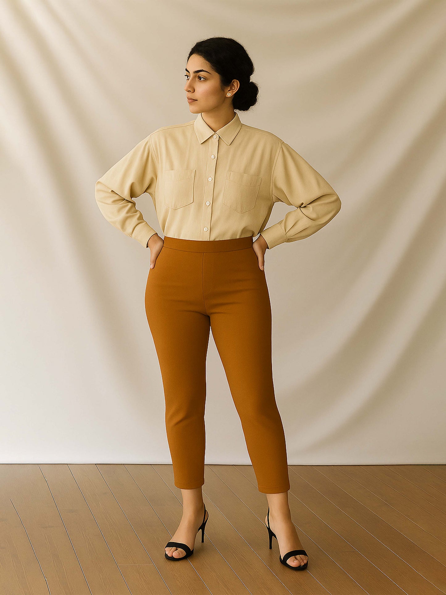 Camel Women's Cotton Lycra Solid Straight Pant