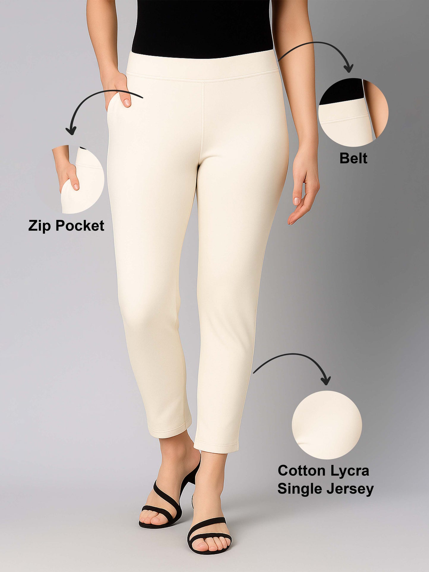 Off White Women's Cotton Lycra Solid Straight Pant