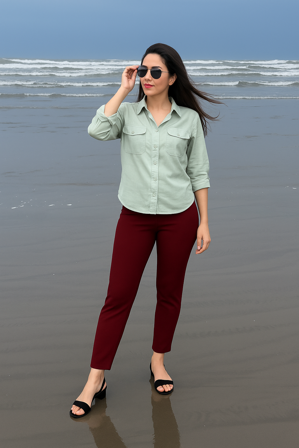 Maroon Women's Cotton Lycra Solid Straight Pant