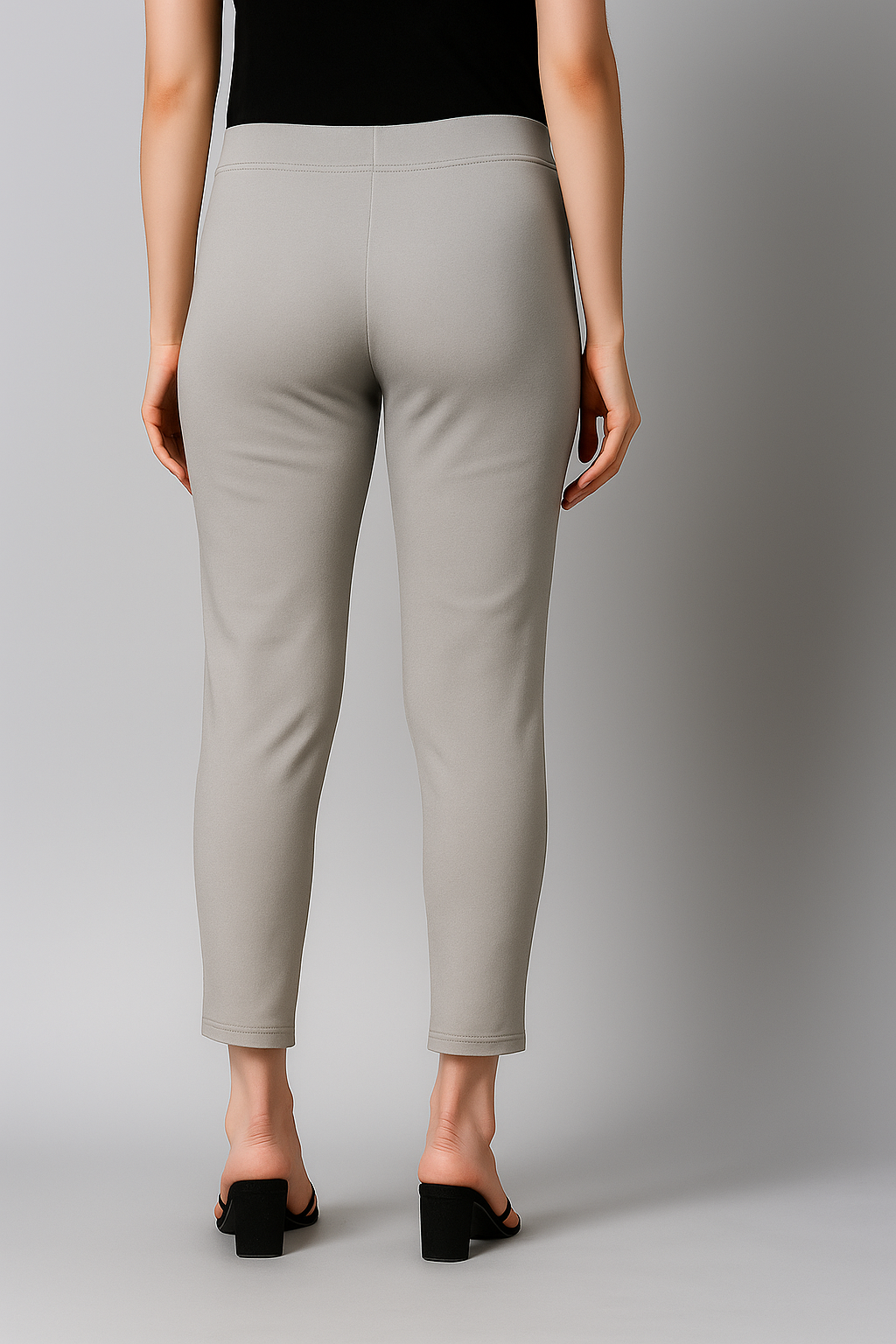 Steel Grey Women's Cotton Lycra Solid Straight Pant