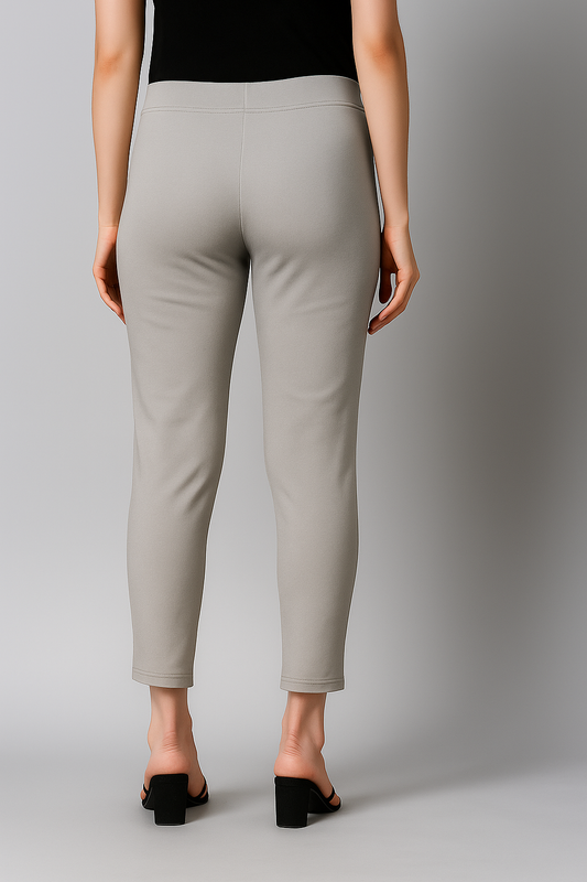 Steel Grey Women's Cotton Lycra Solid Straight Pant