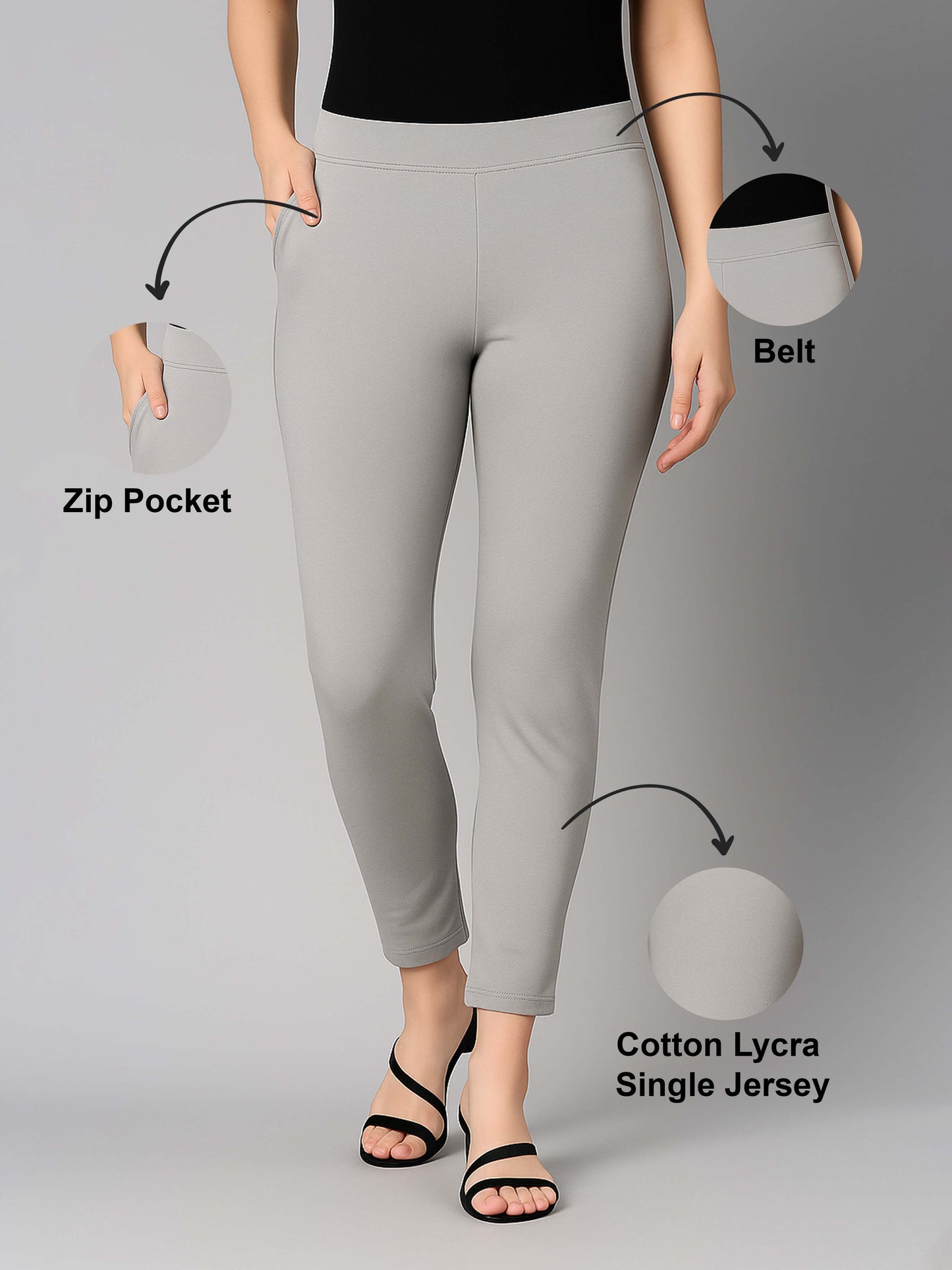 Steel Grey Women's Cotton Lycra Solid Straight Pant