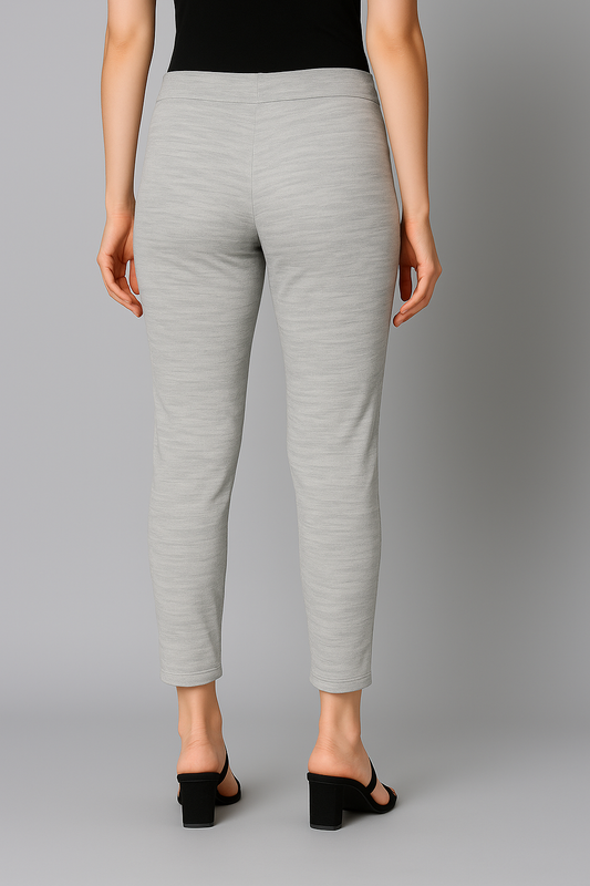 Grey Melange Women's Cotton Lycra Solid Straight Pant