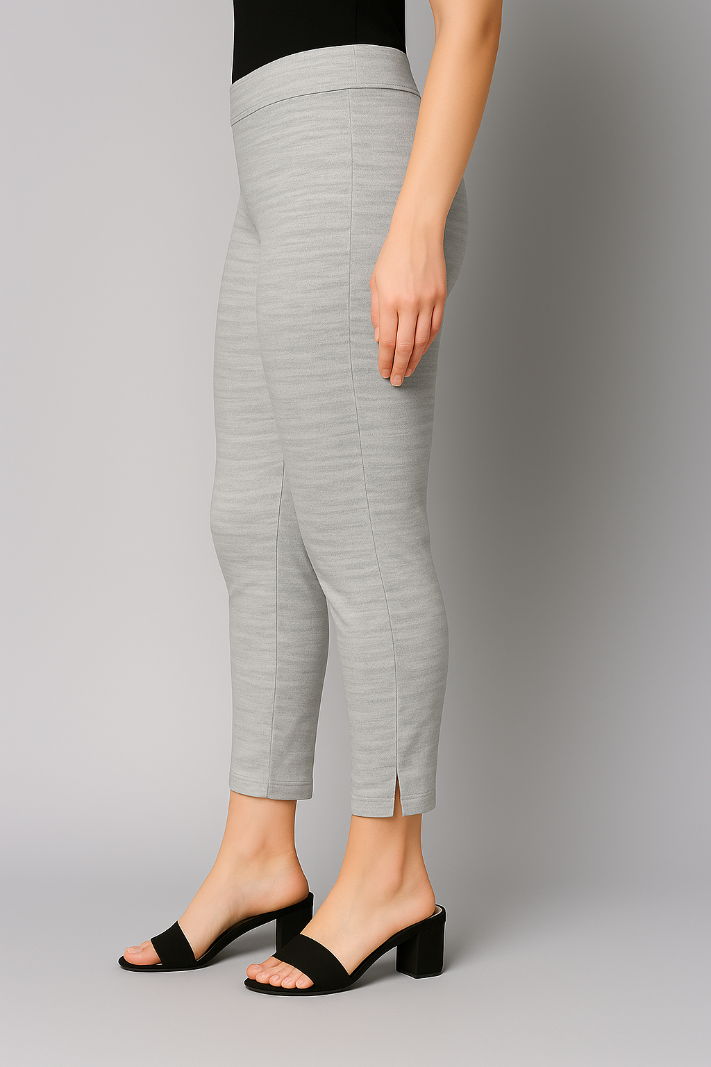 Grey Melange Women's Cotton Lycra Solid Straight Pant