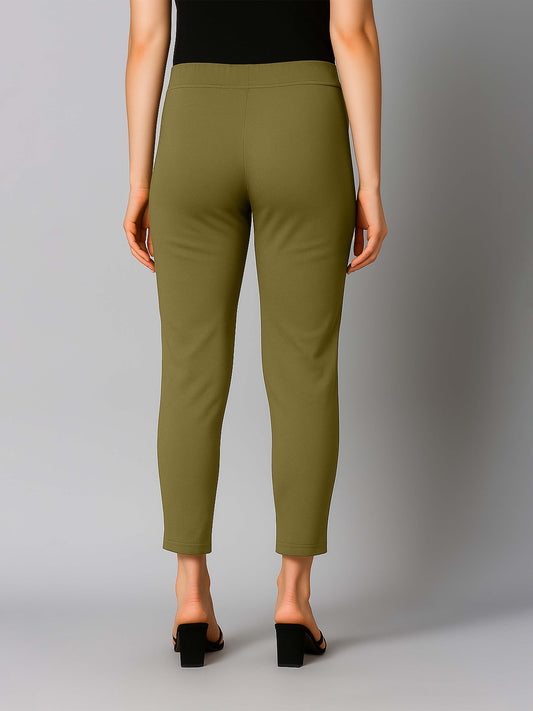 Mehendi Women's Cotton Lycra Solid Straight Pant