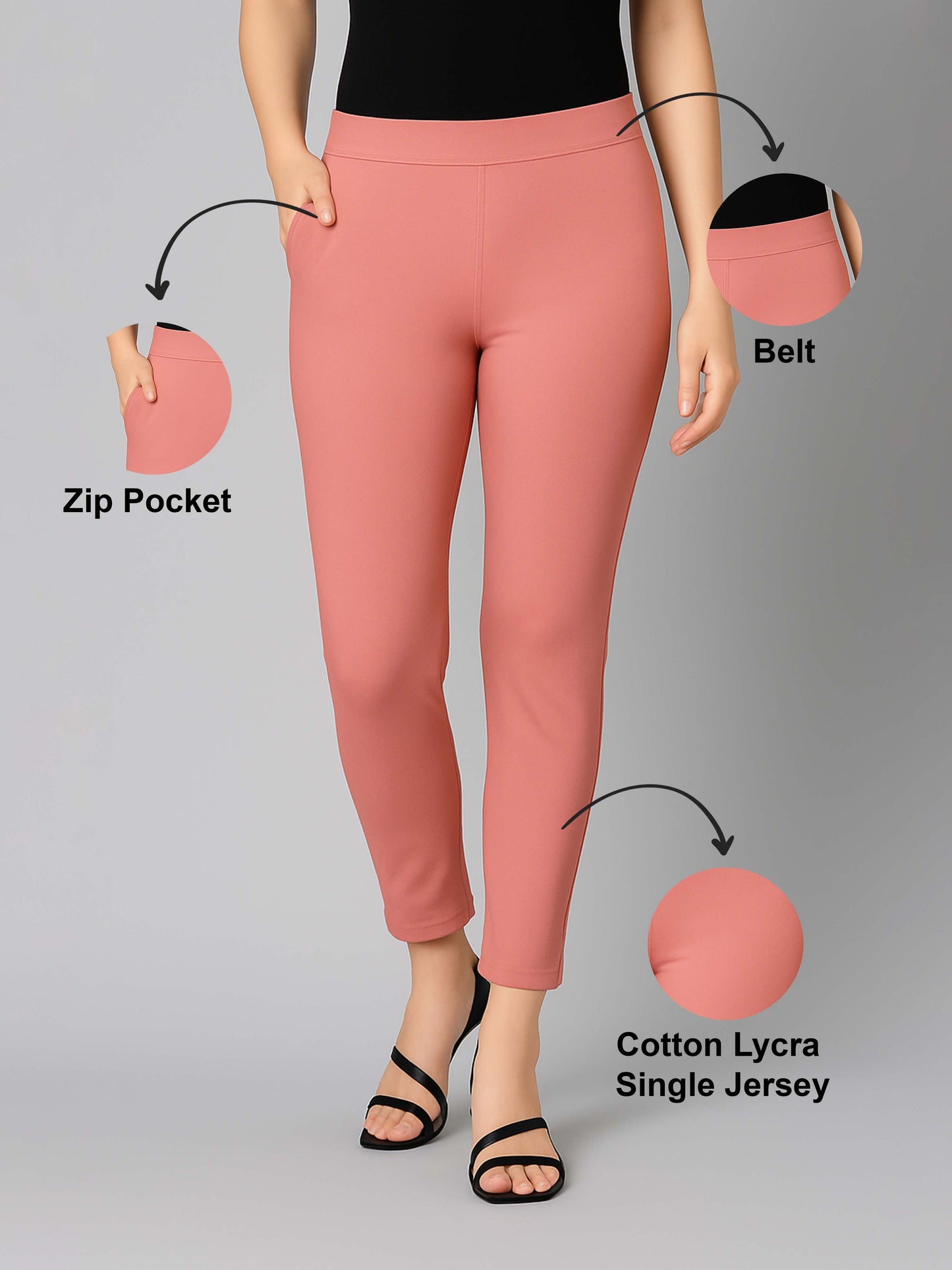 Peach Women's Cotton Lycra Solid Straight Pant