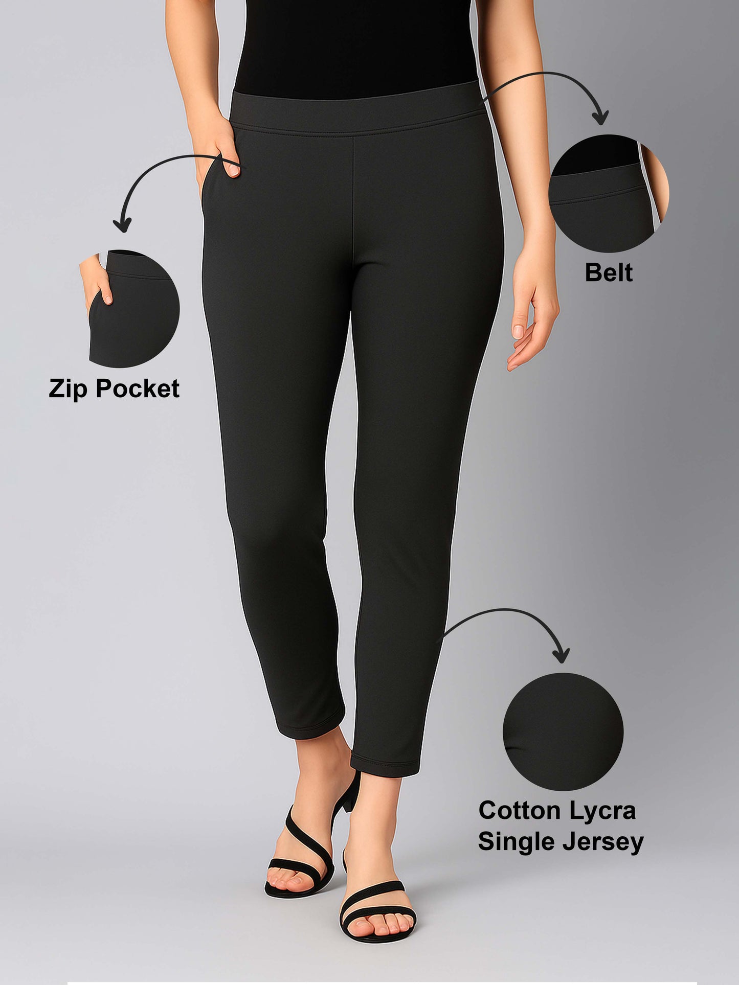 Charcoal Women's Cotton Lycra Solid Straight Pant