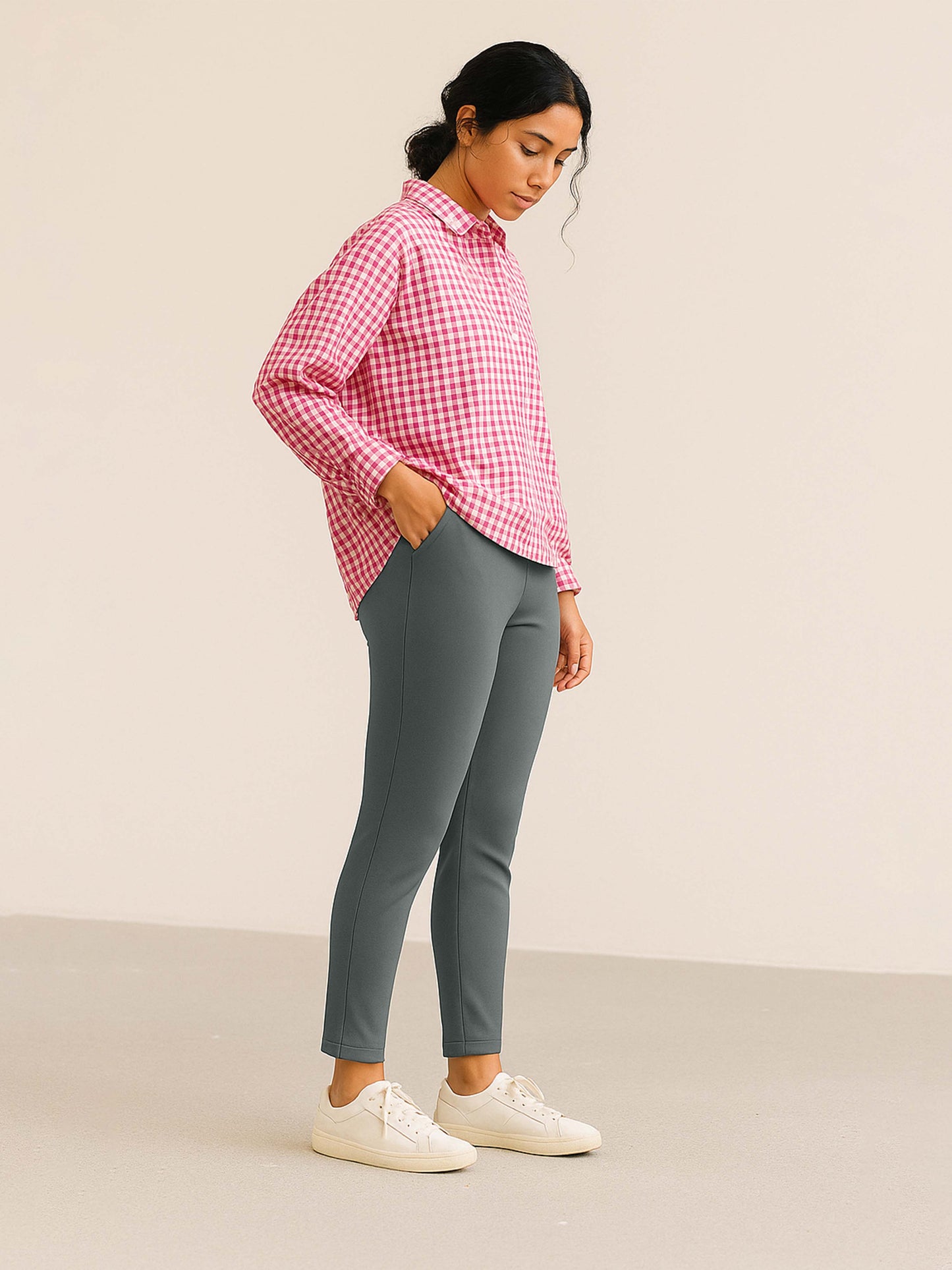 Pearl River Women's Cotton Lycra Solid Straight Pant