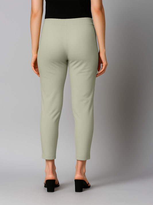 Ecru Women's Cotton Lycra Solid Straight Pant