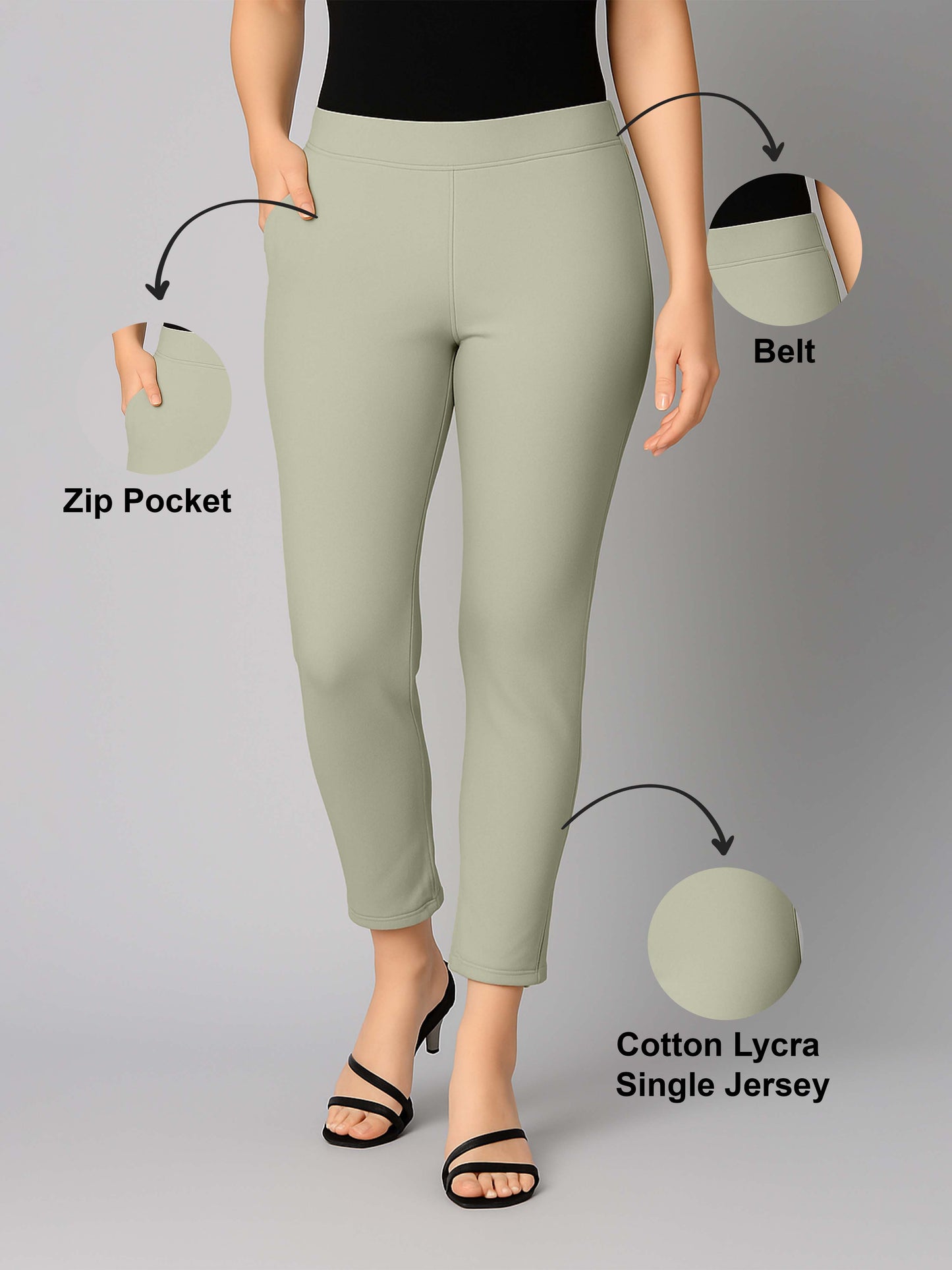 Ecru Women's Cotton Lycra Solid Straight Pant