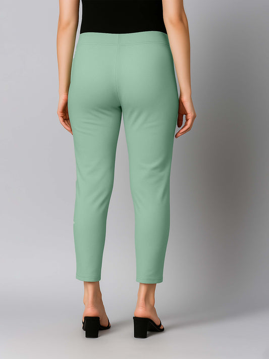 Apple Green Women's Cotton Lycra Solid Straight Pant