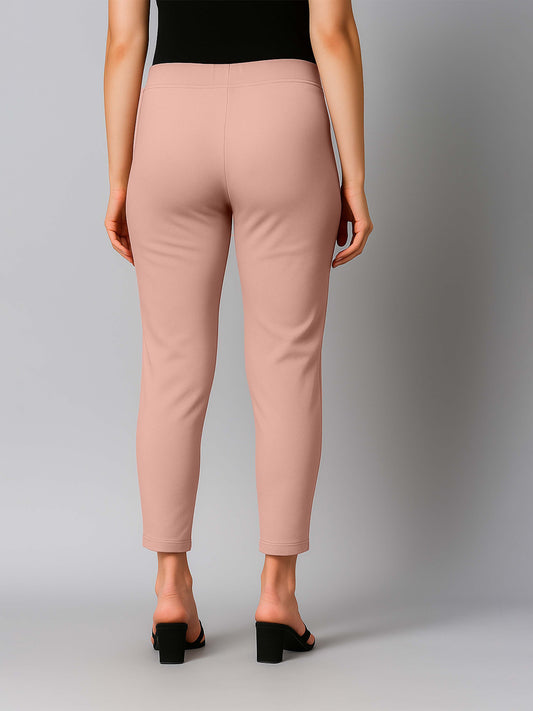 Rose Pink Women's Cotton Lycra Solid Straight Pant