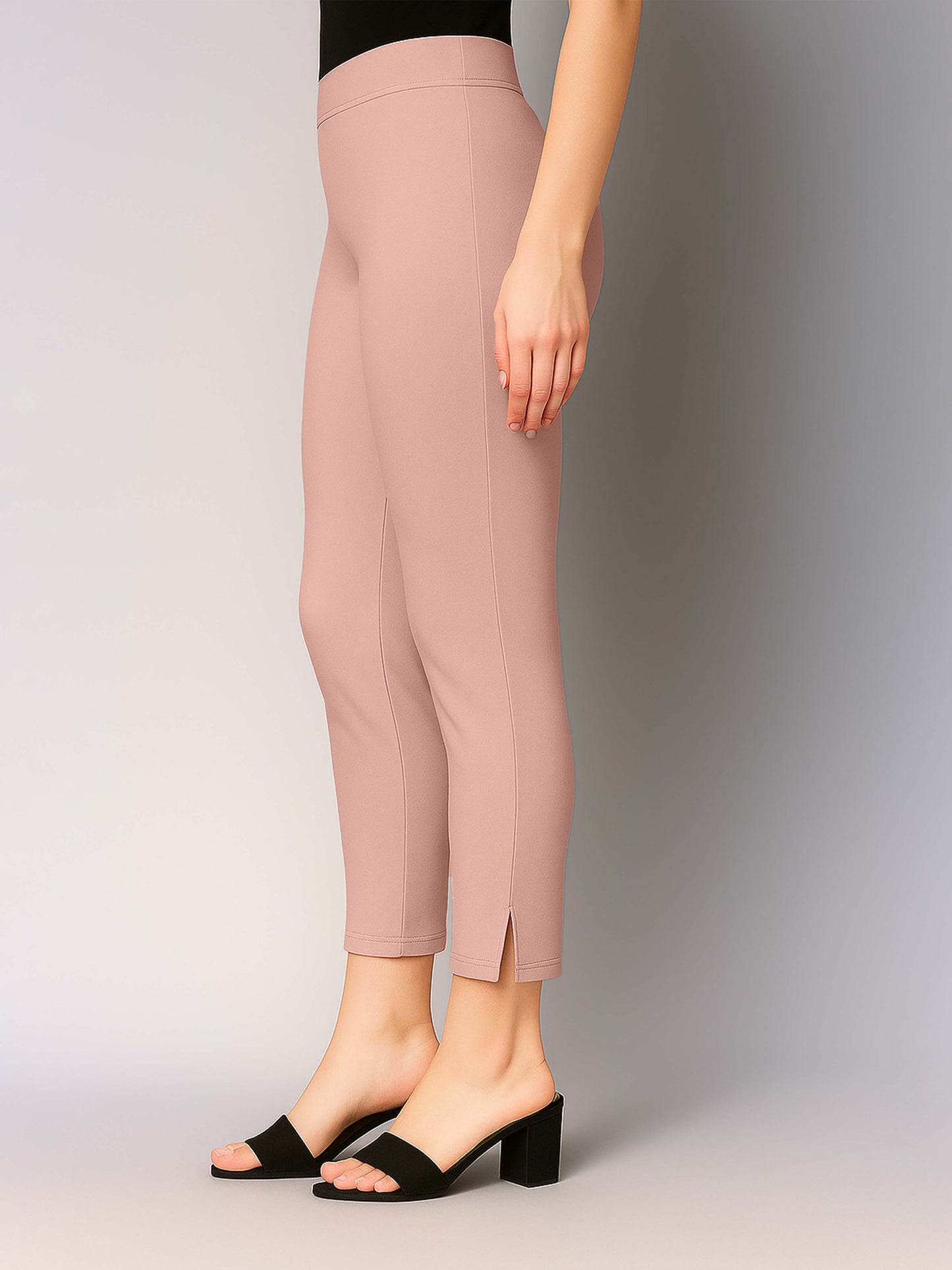 Rose Pink Women's Cotton Lycra Solid Straight Pant