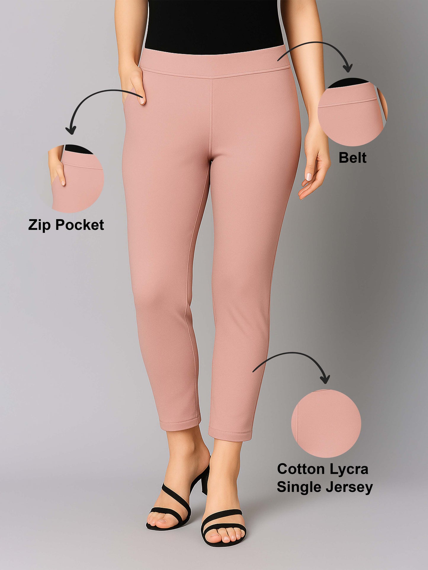 Rose Pink Women's Cotton Lycra Solid Straight Pant