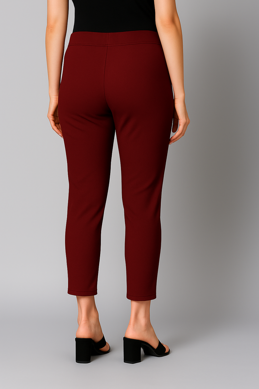 Light Maroon Women's Cotton Lycra Solid Straight Pant