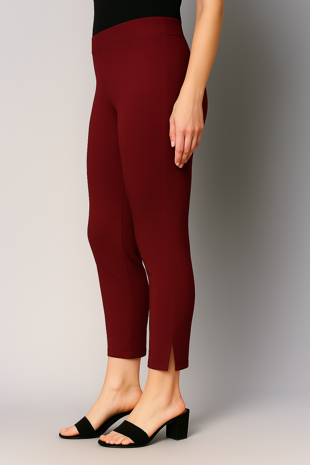 Light Maroon Women's Cotton Lycra Solid Straight Pant