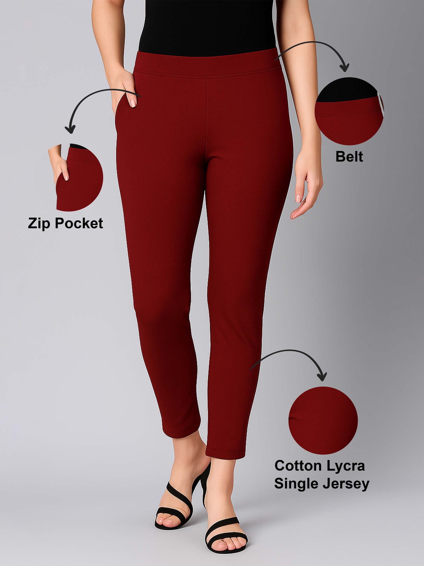 Light Maroon Women's Cotton Lycra Solid Straight Pant