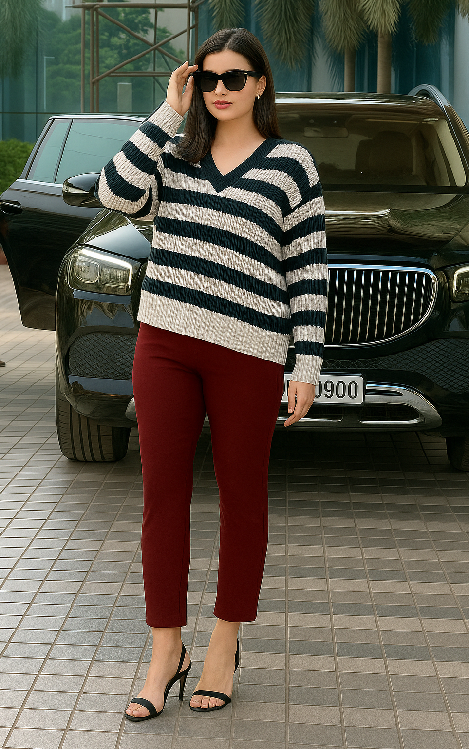Light Maroon Women's Cotton Lycra Solid Straight Pant