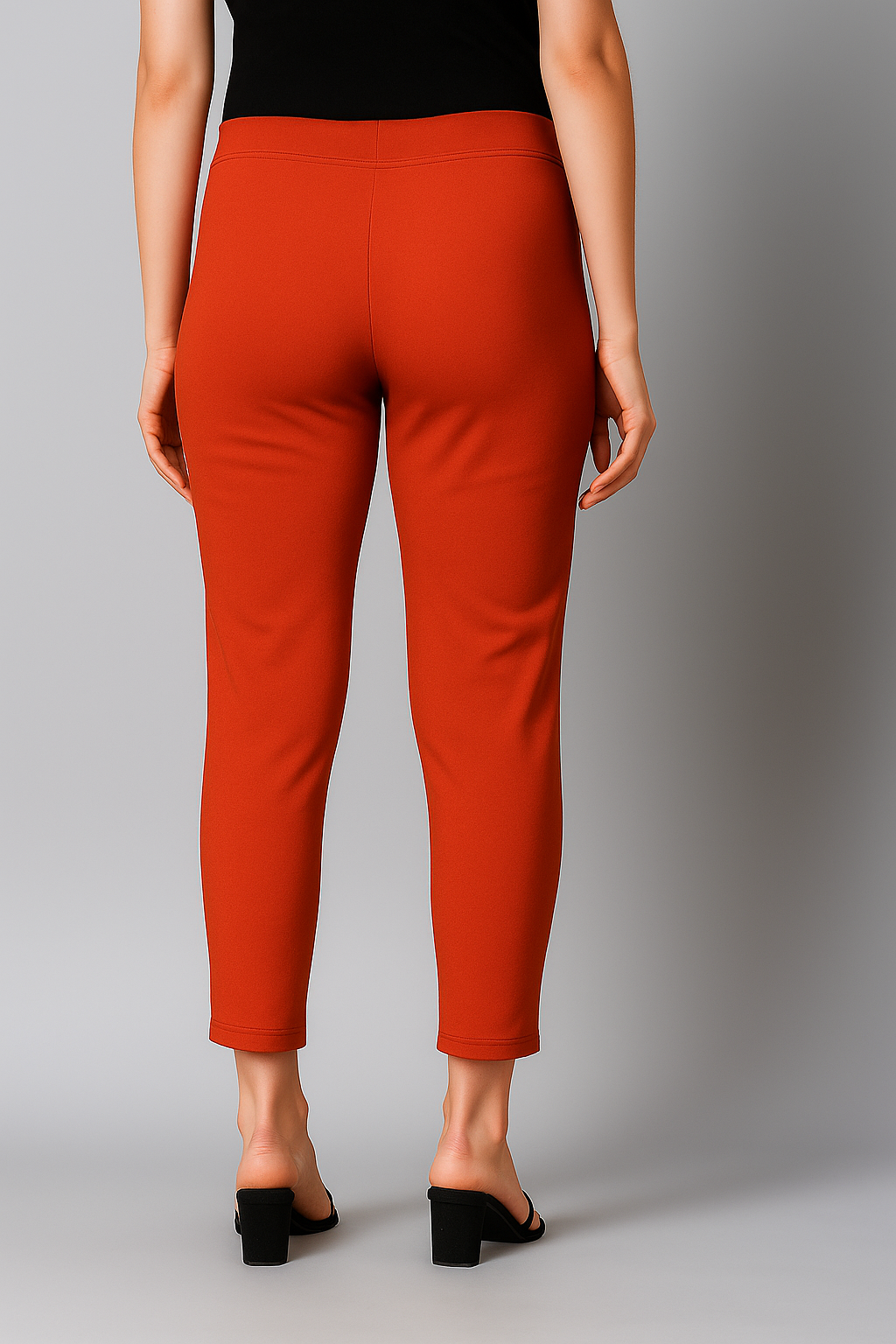 Orange Women's Cotton Lycra Solid Straight Pant
