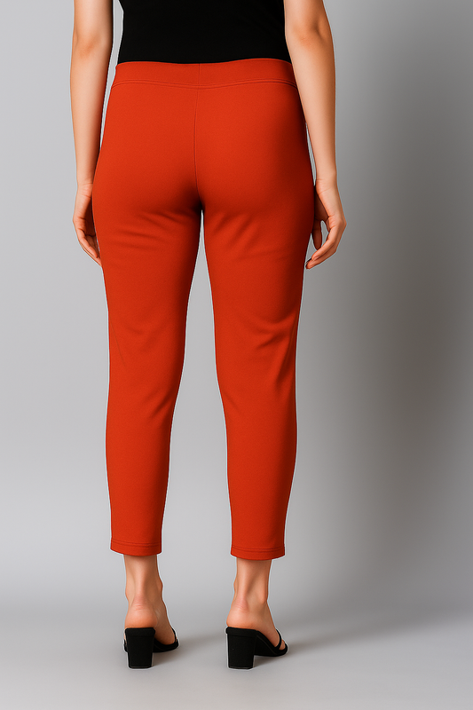 Orange Women's Cotton Lycra Solid Straight Pant