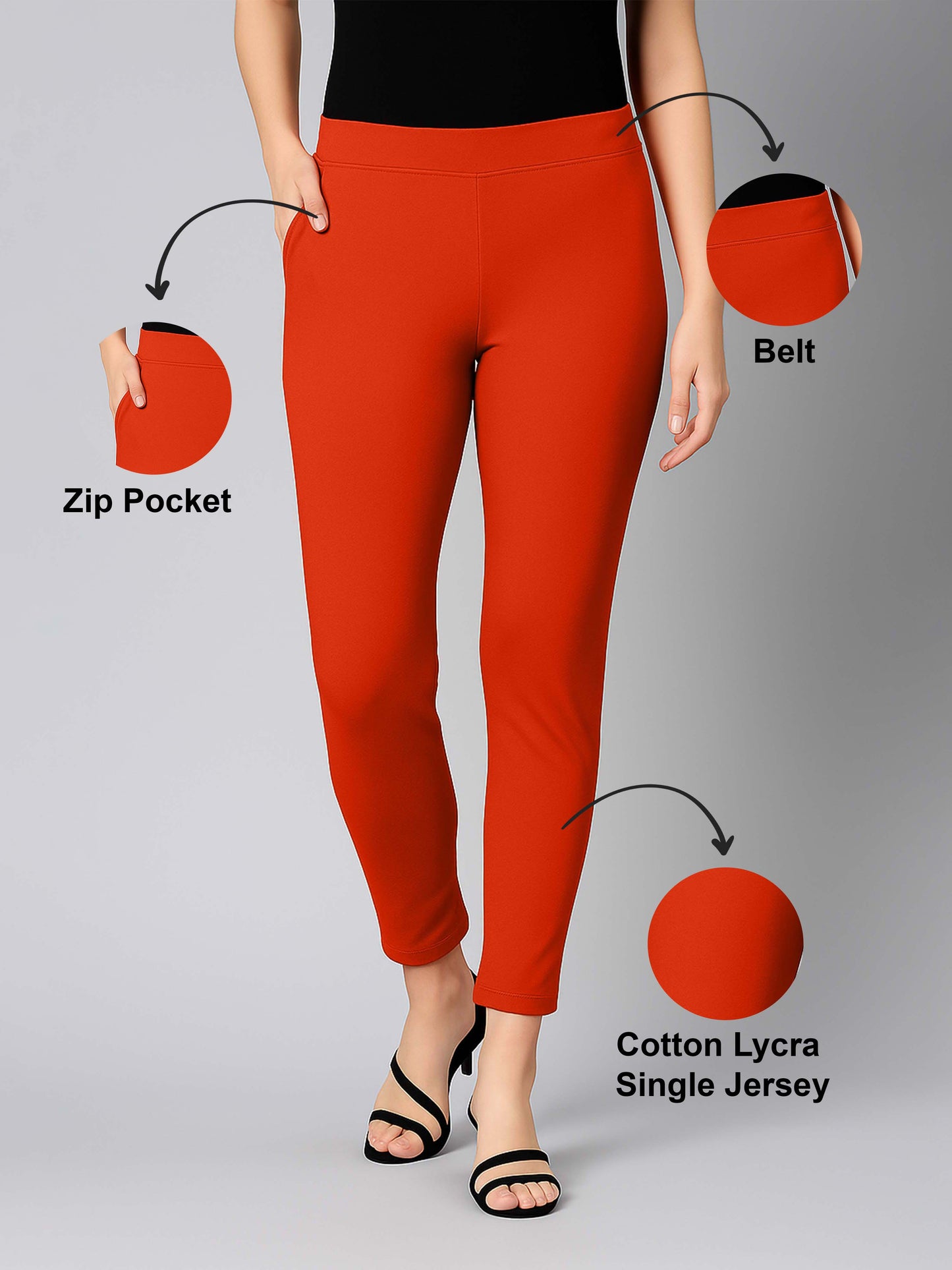 Orange Women's Cotton Lycra Solid Straight Pant