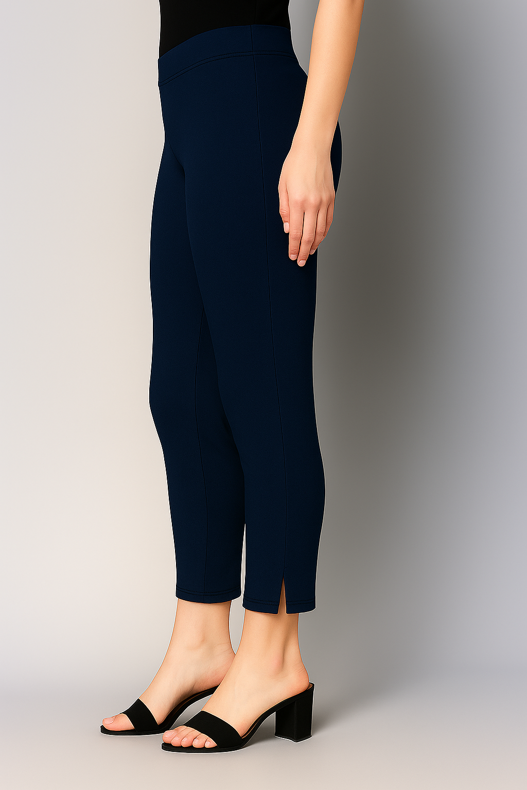 Denim Blue Women's Cotton Lycra Solid Straight Pant