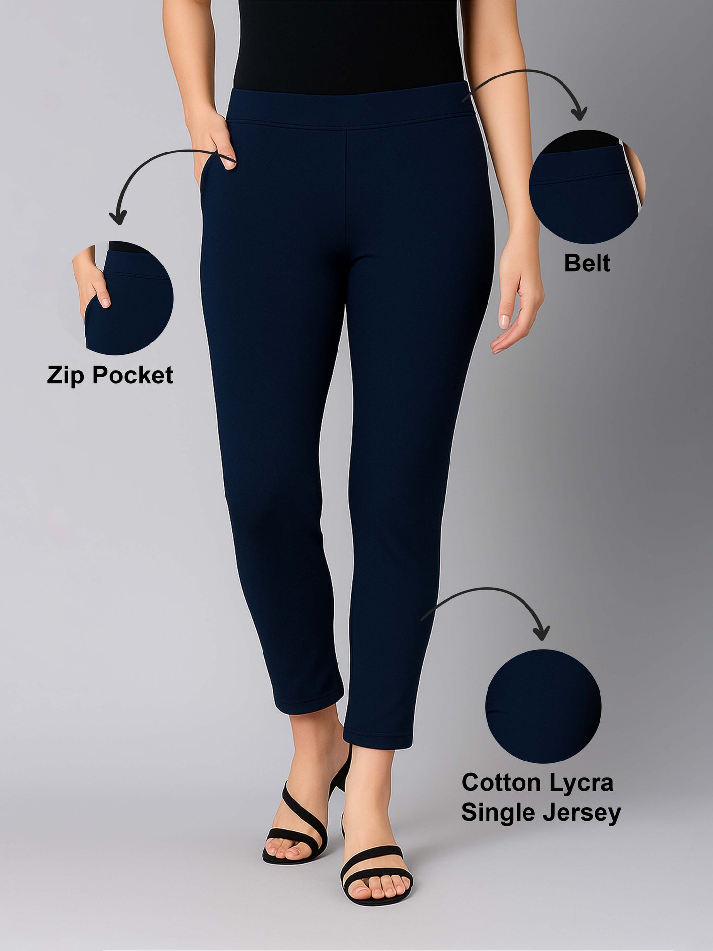 Denim Blue Women's Cotton Lycra Solid Straight Pant