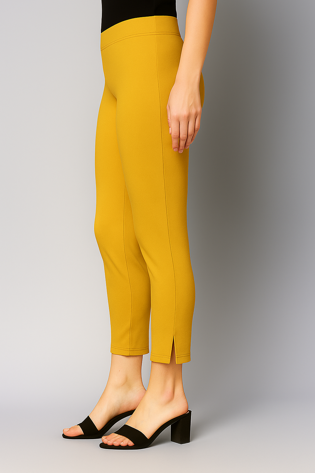 Light Mustard Women's Cotton Lycra Solid Straight Pant