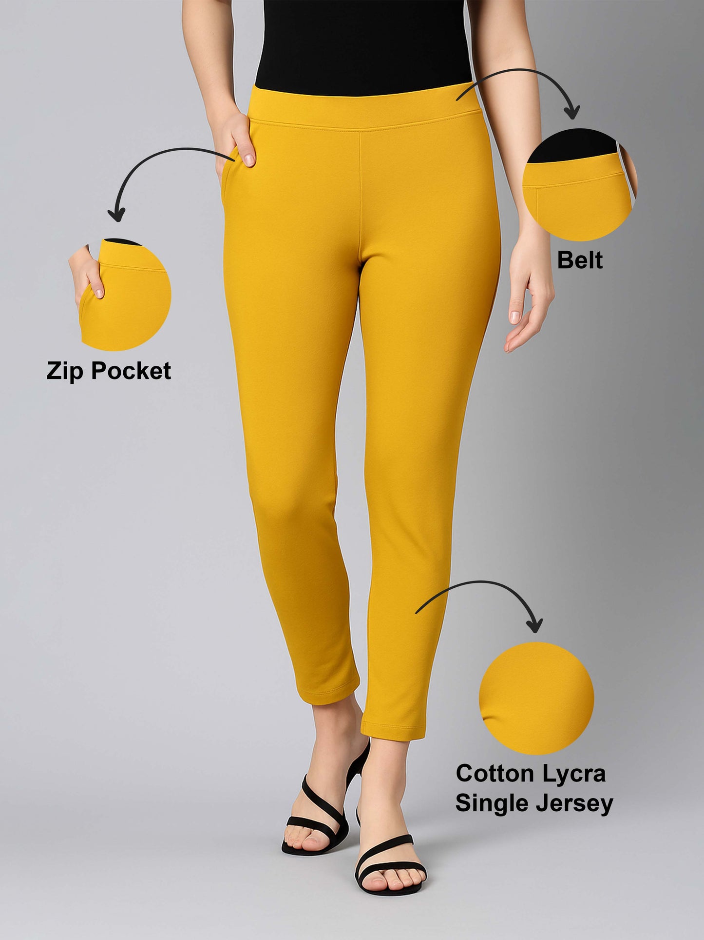 Light Mustard Women's Cotton Lycra Solid Straight Pant