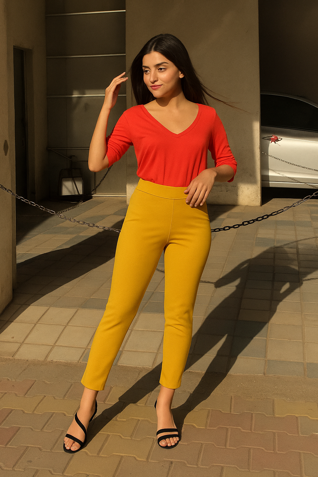 Light Mustard Women's Cotton Lycra Solid Straight Pant