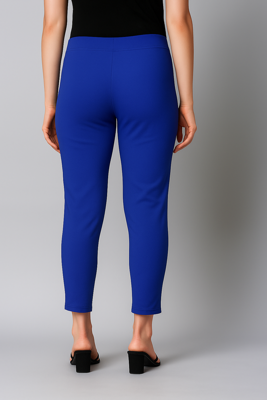 Royal Blue Women's Cotton Lycra Solid Straight Pant